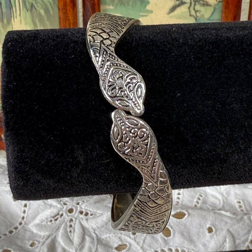 Vintage Silver Toned Double Snake Serpent Bangle Bracelet Gothic Goth Vampire
